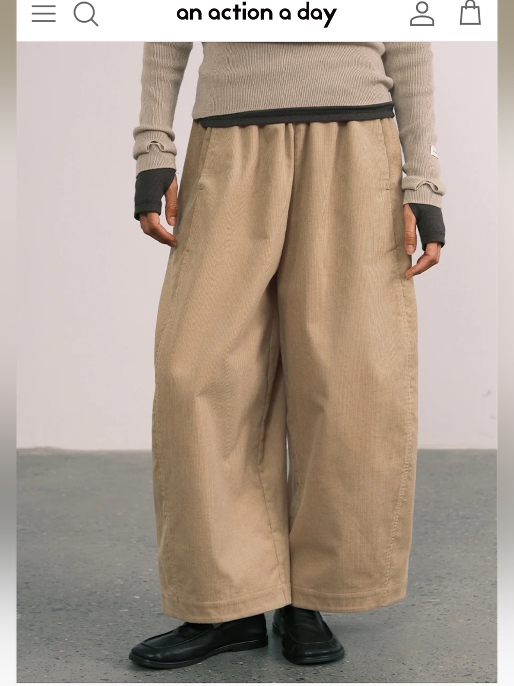 An Action A Day Lantern Ankle Pants barrel wide leg pull on elastic corduroy